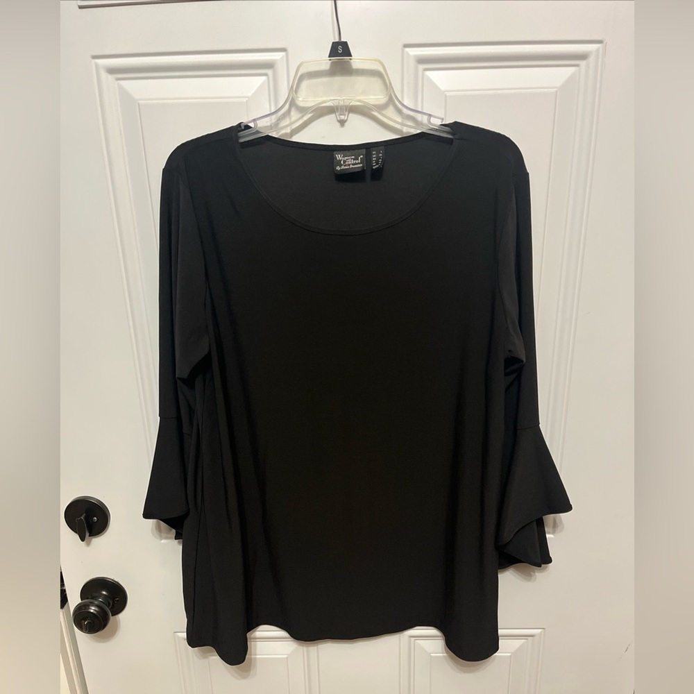 Women with Control Black Ruffled 3/4 Sleeve Blouse